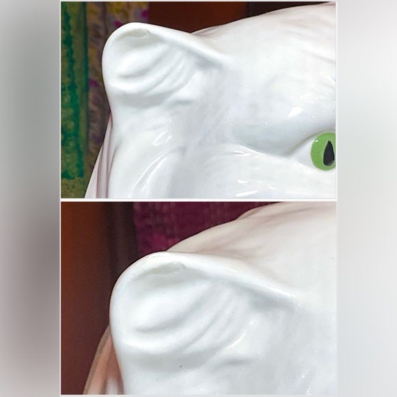 Vintage MCM Ceramic White Persian Cat With Green Eyes - Picture 12 of 13